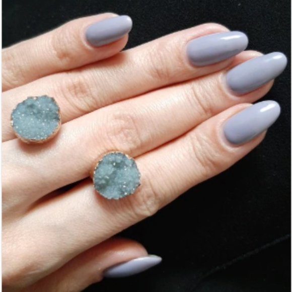 Indie Boho Druzy Grey Crystal Quartz Stud Earrings - Picture 3 of 8